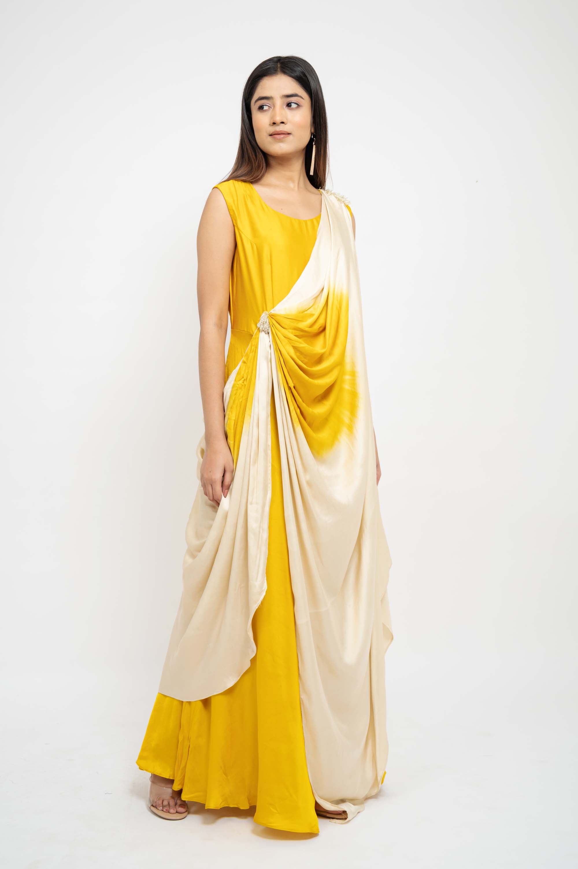 Dual Colour Drape Style Gown