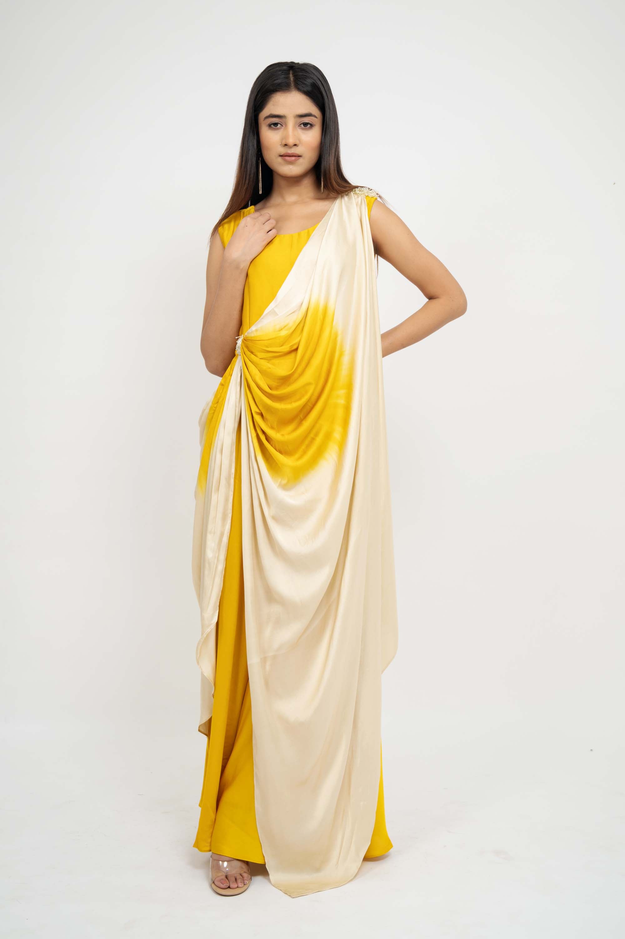 Dual Colour Drape Style Gown