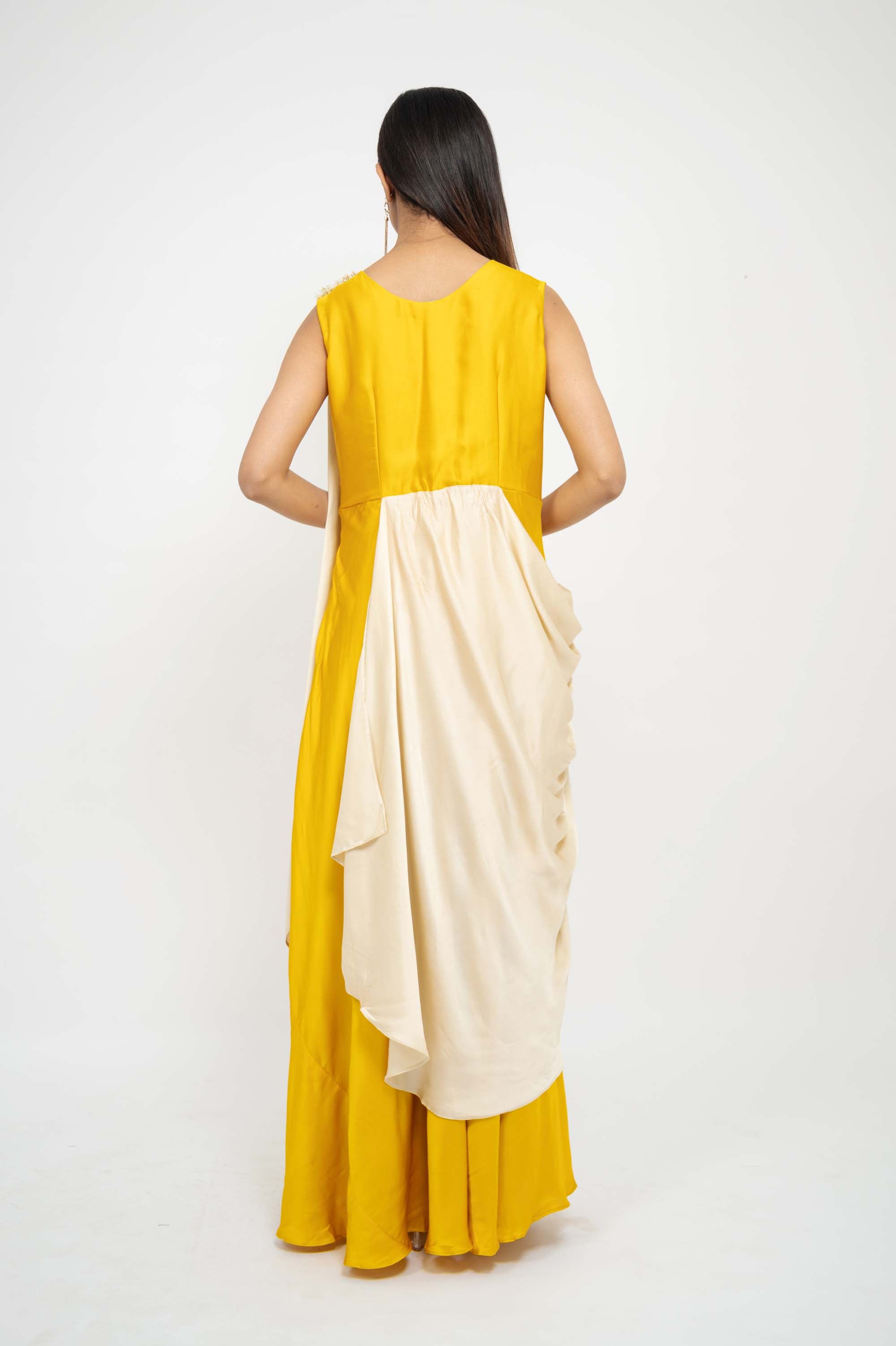 Dual Colour Drape Style Gown