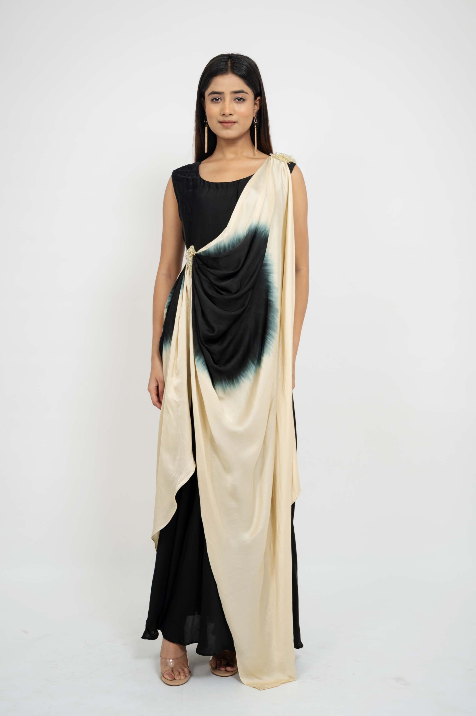 Dual Colour Drape Style Gown