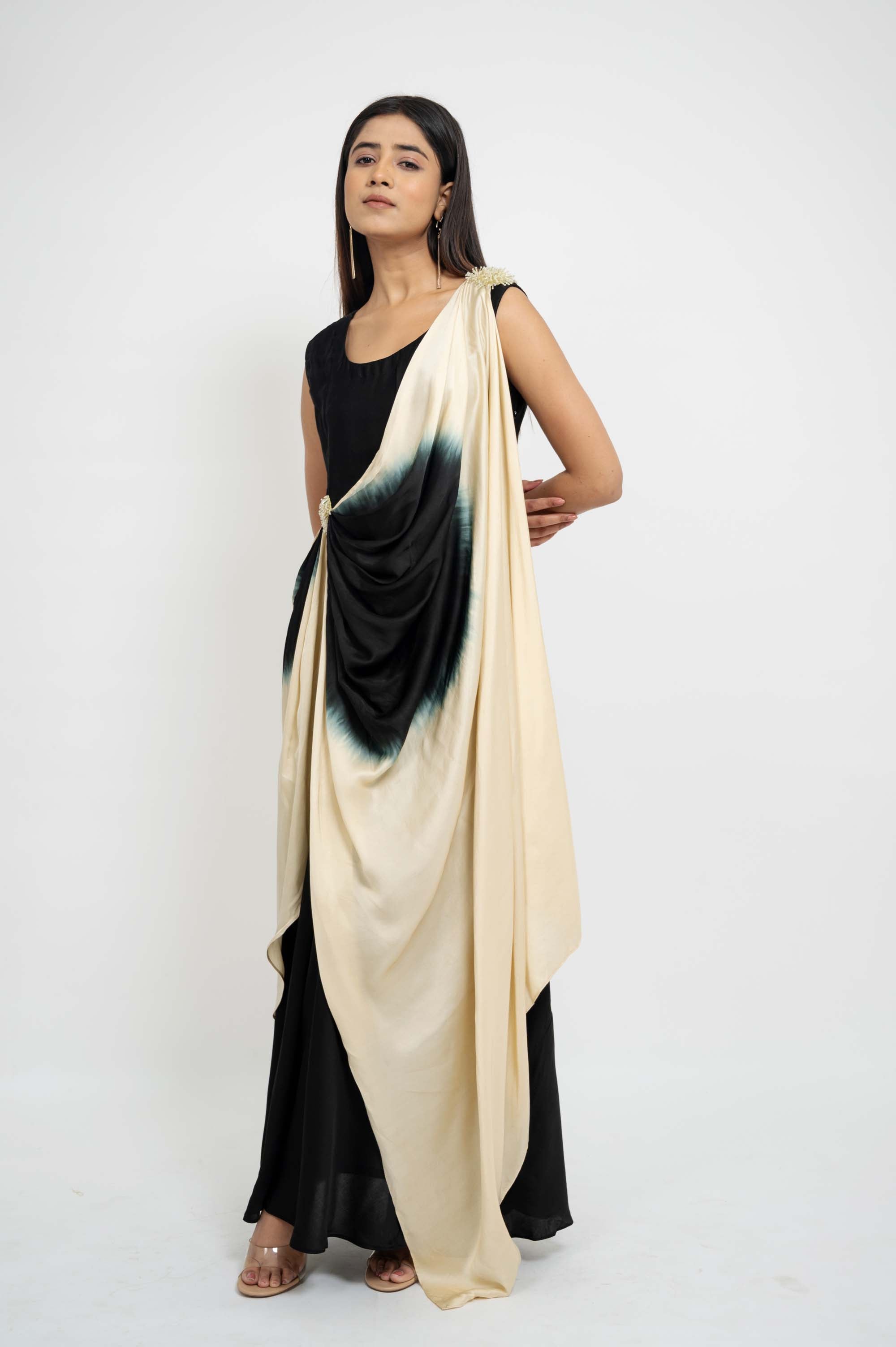 Dual Colour Drape Style Gown