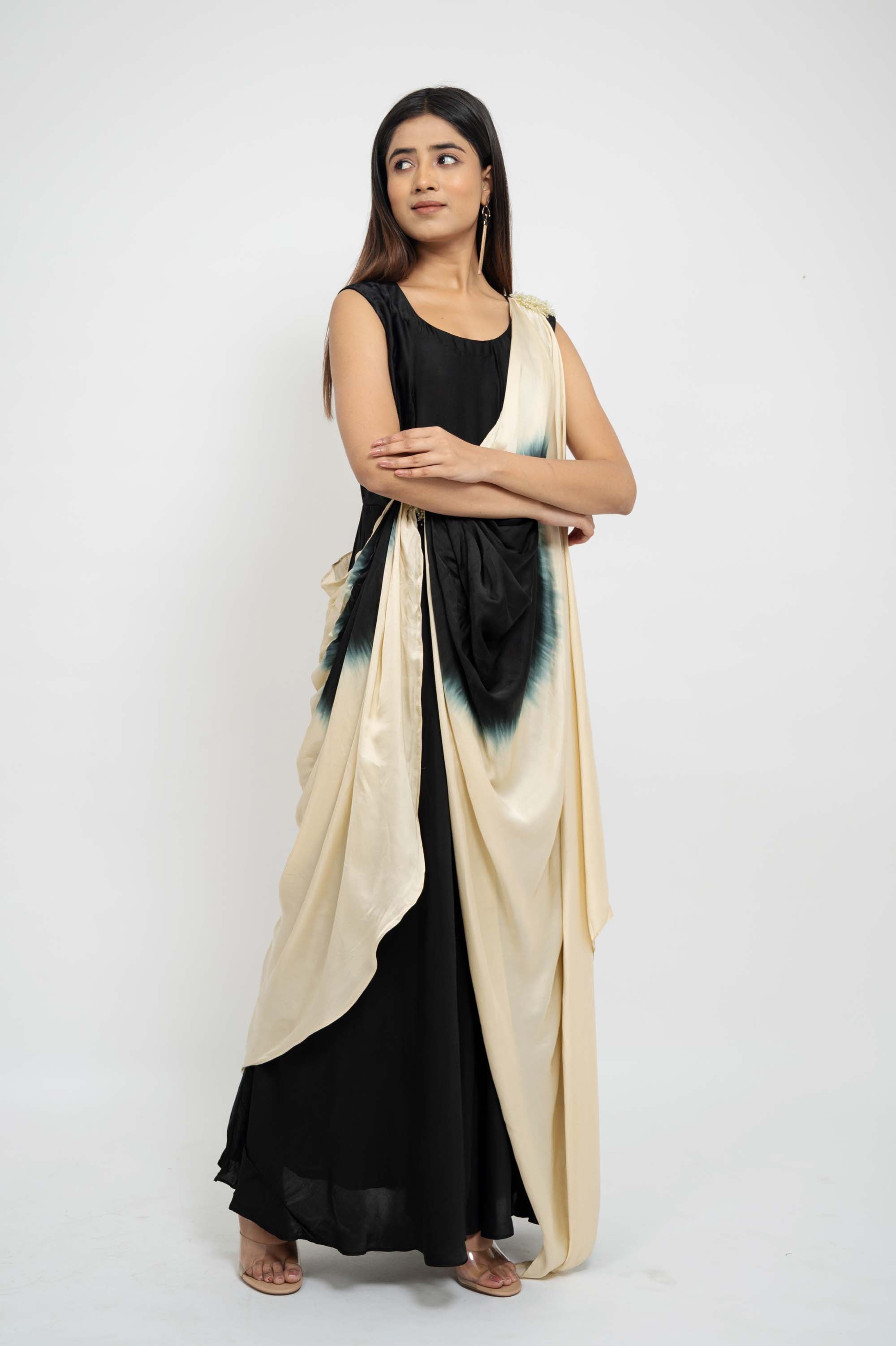 Dual Colour Drape Style Gown