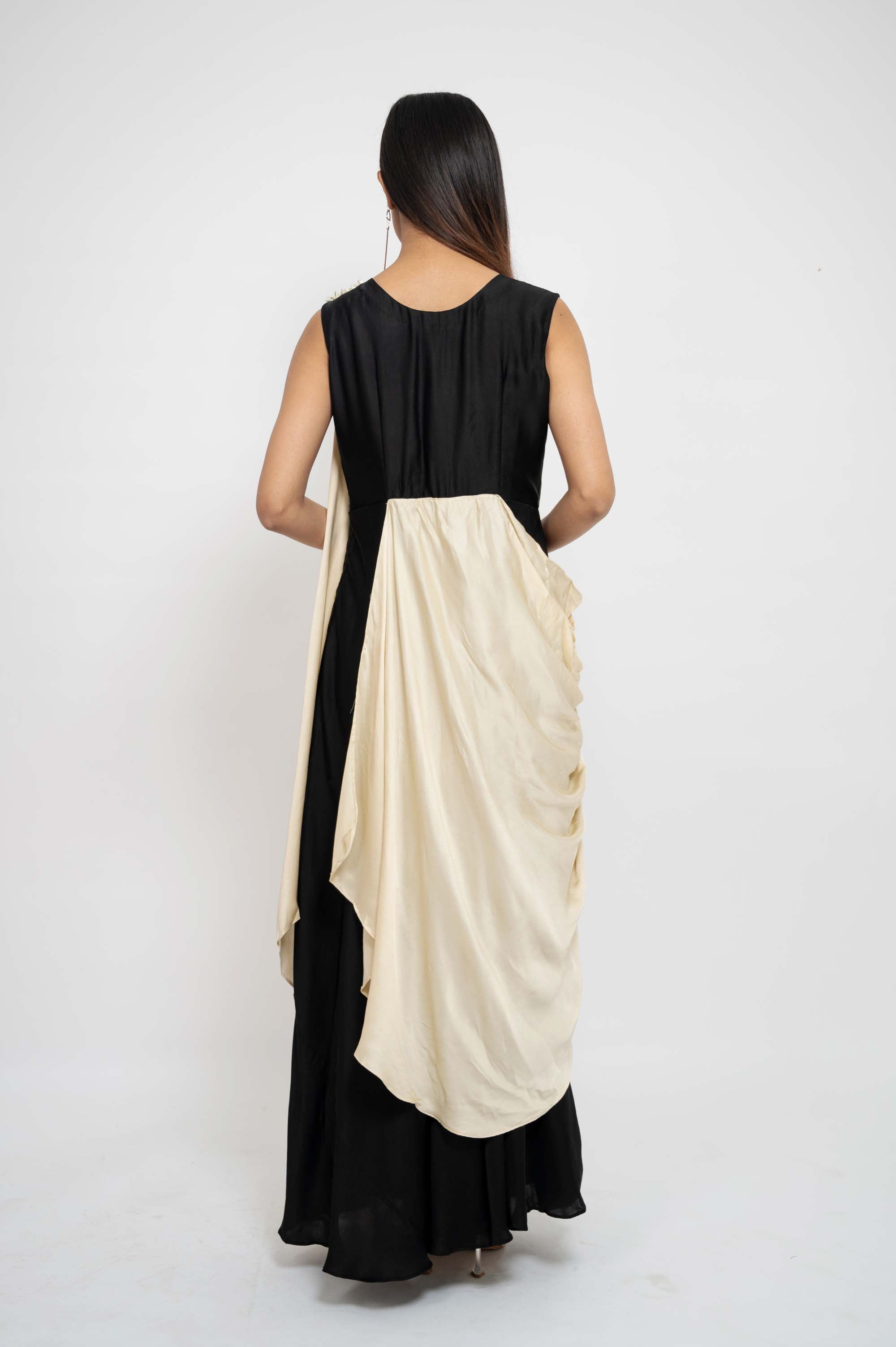 Dual Colour Drape Style Gown