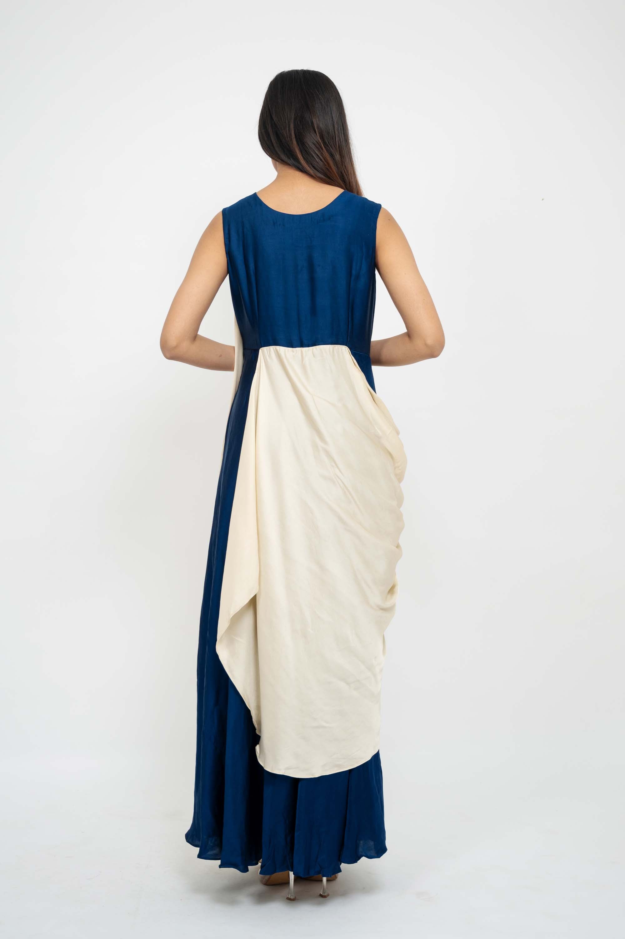 Dual Colour Drape Style Gown