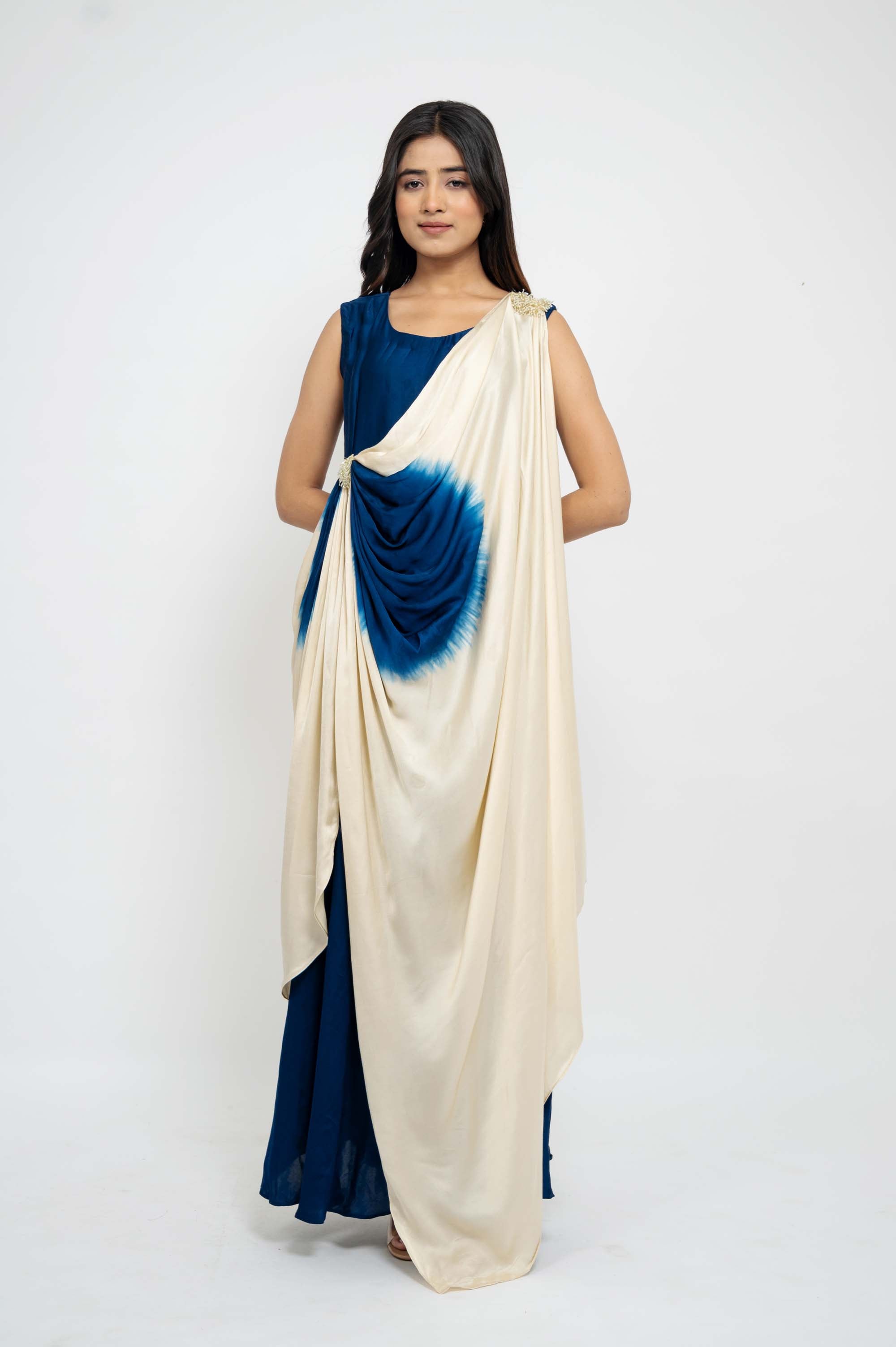 Dual Colour Drape Style Gown