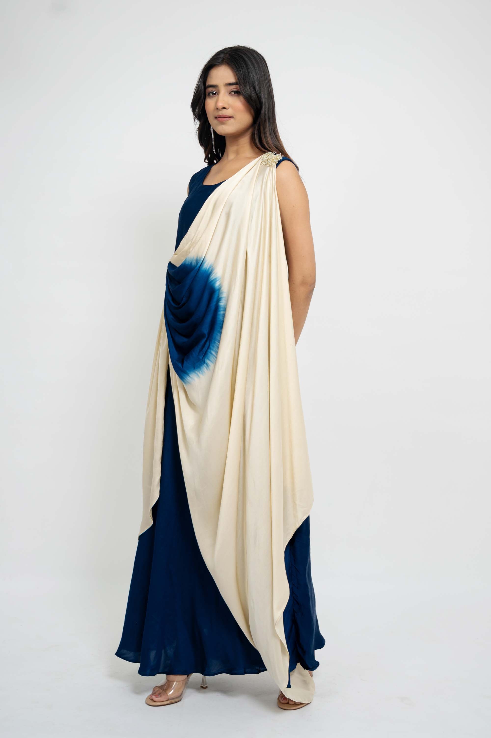 Dual Colour Drape Style Gown