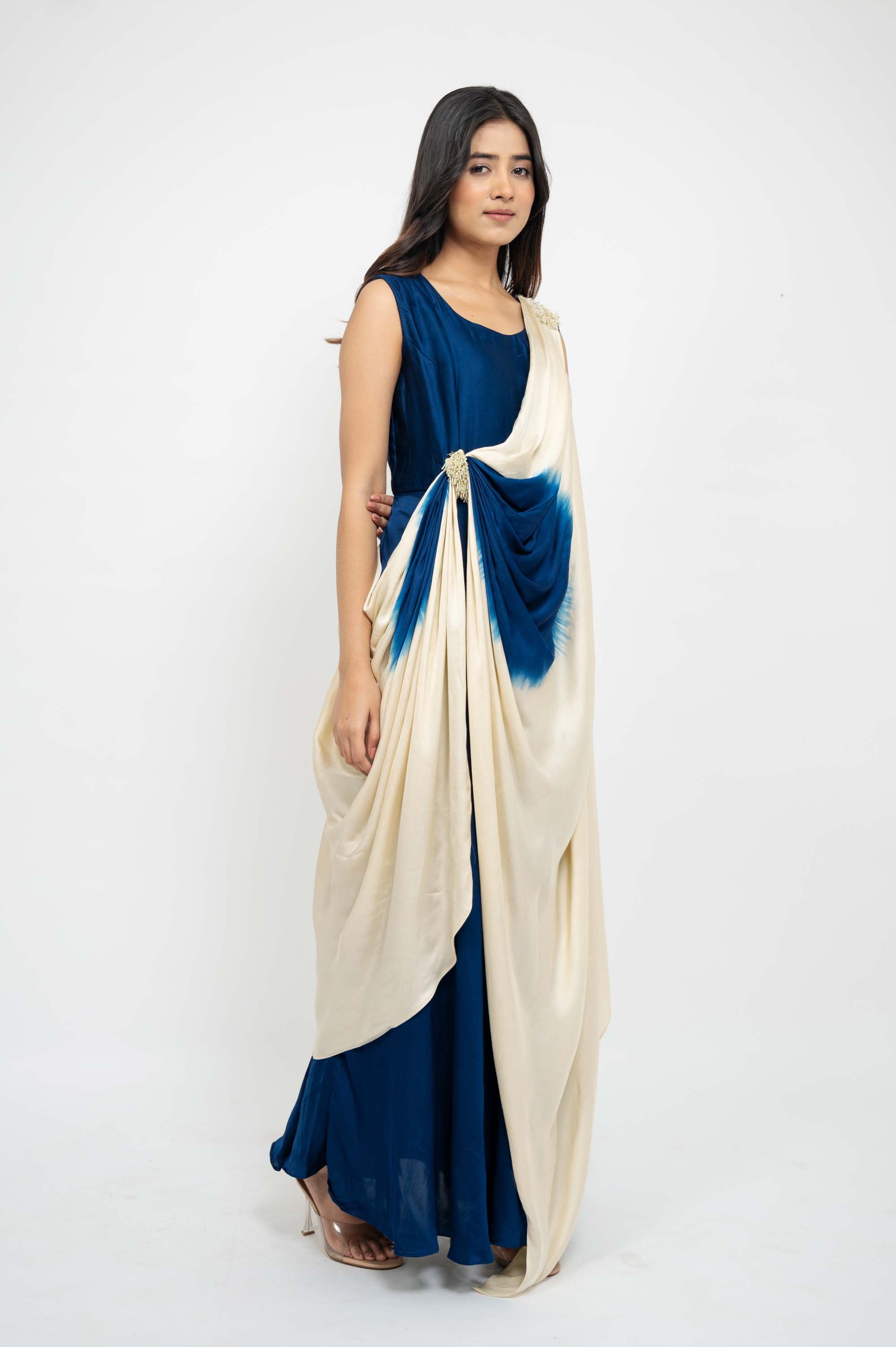 Dual Colour Drape Style Gown