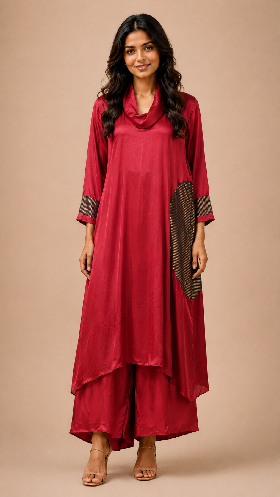 Cowl neck kurta with pant western ware