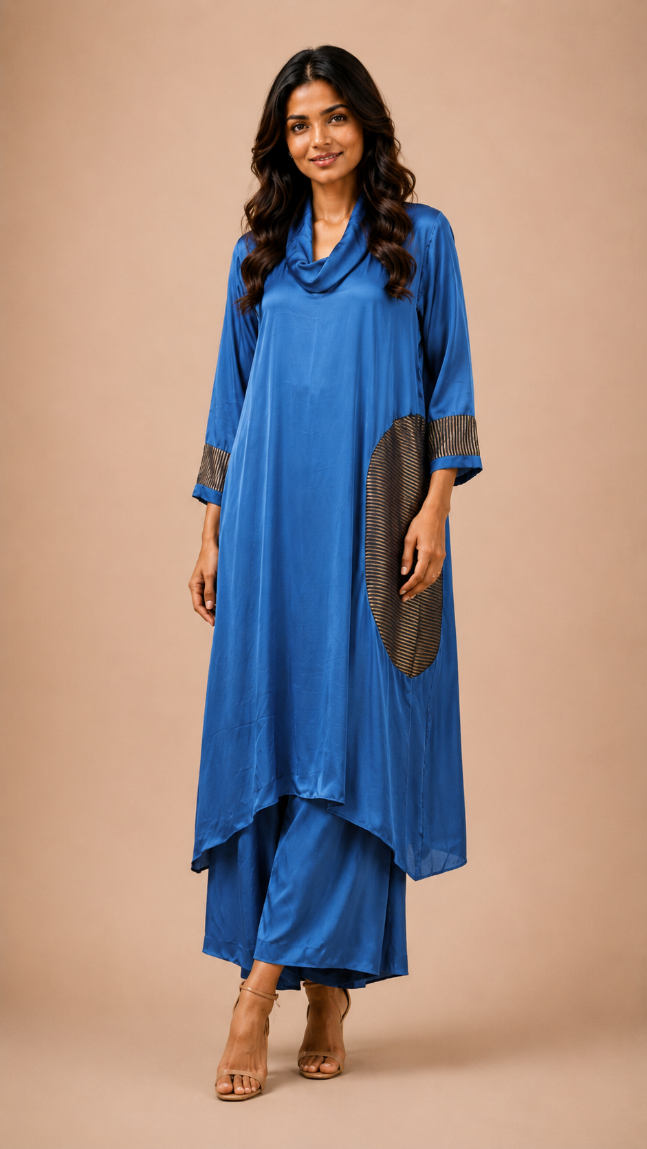 Cowl neck kurta with pant western ware