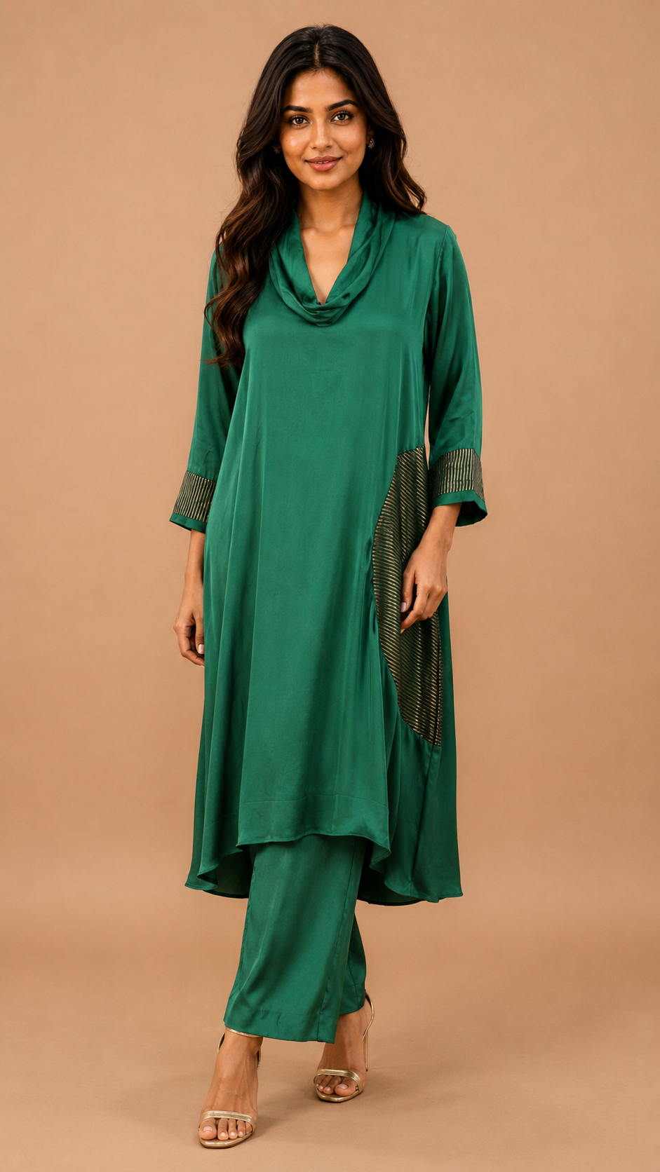 Cowl neck kurta with pant western ware