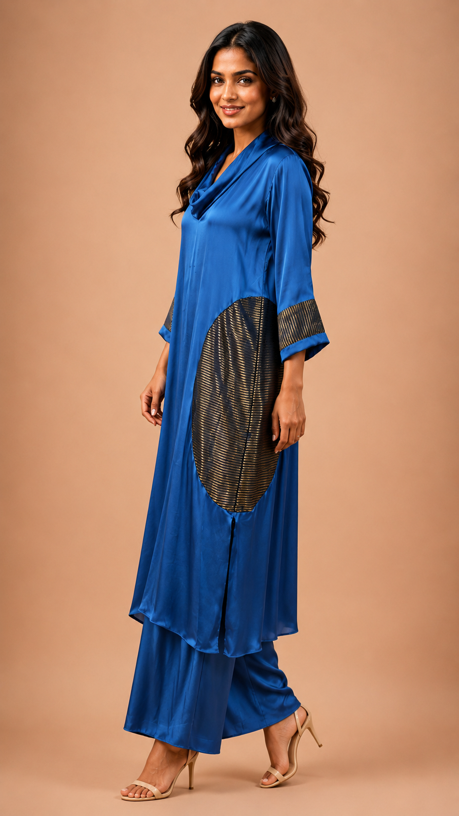 Cowl neck kurta with pant western ware