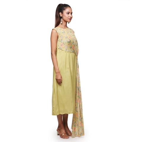 A-line dress with floral motifs.