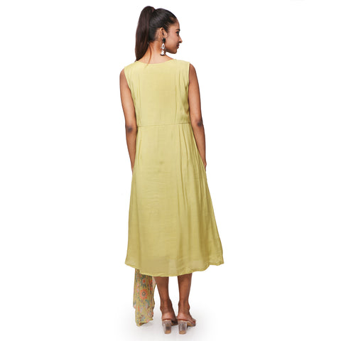 A-line dress with floral motifs.