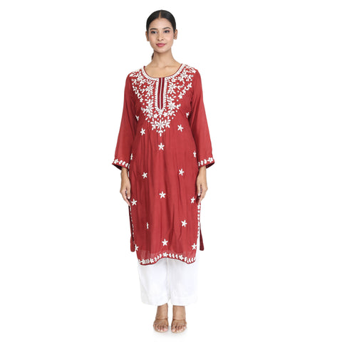 Comfortable Chic full-sleeve kurta with white embroidered details