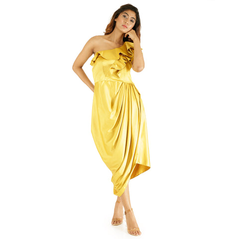 ONE SHOULDER DRAPED SATIN ONE PIECE