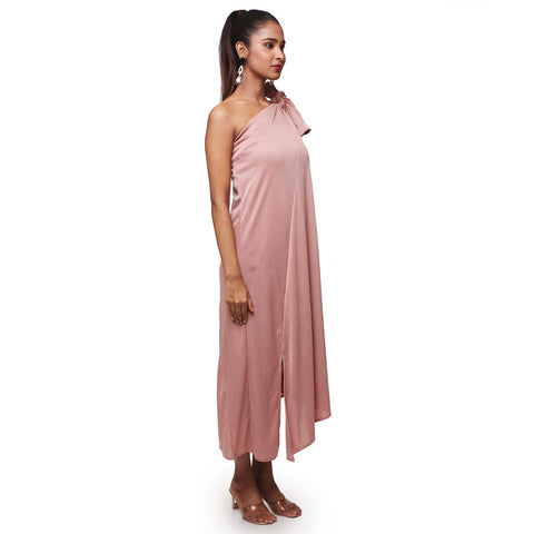 One Sided Knotted Sleeve Glitz & Glam Dress