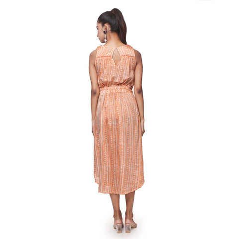 Printed cotton-silk sleeveless midi-dress.