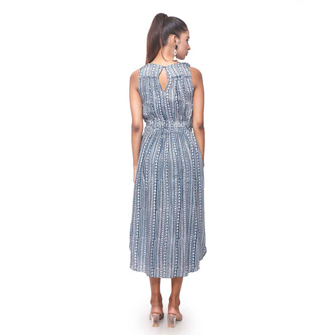 Printed cotton-silk sleeveless midi-dress.